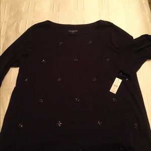 Talbots Navy sequins top